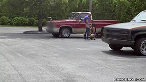 Latina sucks cock in public parking lot