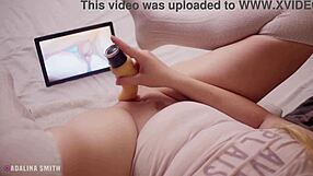 Blonde Teen Masturbates to Orgasm While Watching Hentai Anime