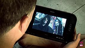 Flaming hot babes tied up in truck have to fuck another guy together!