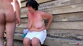 ugh, old granny with saggy tits gets wild in public with young 18+ guy