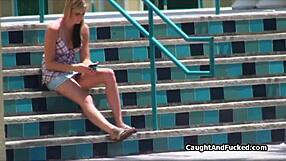 Perky Blonde Blows Voyeur Classmate Outdoors!