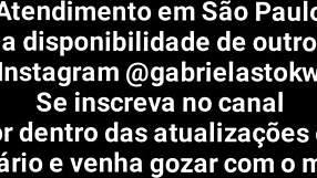 Gabriela Stokweel performs bent-over blowjob with cumshot in mouth