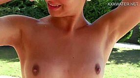 Naked Brunette Pornstar Masturbates By Pool