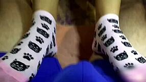 making him cum in pants with sockjob