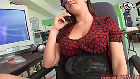 Brunette Secretary with Glasses and Natural Tits Seduced by Boss in Roleplay at Work