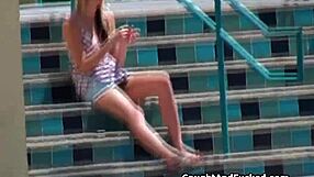 Perky Blonde Blows Voyeur Classmate Outdoors!