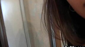 Superb teen plays with her big tits in the mirror