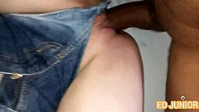 Ed Junior Fucks Victoria Von Teese Without Removing Jeans or Condom in Red and Sheer Outfit