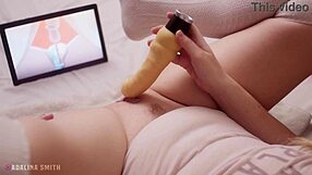 Blonde Teen Masturbates to Orgasm While Watching Hentai Anime