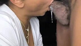 Watch this sexy latina suck that monster black cock deepthroat close up.