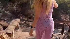 Flashing in Ibiza, milf teases with panties and slutty public ass display