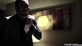 does the innocent teen babysitter wake up to her boss jerking off on her?