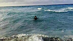 Monika Fox swims naked in ocean then poses on public beach