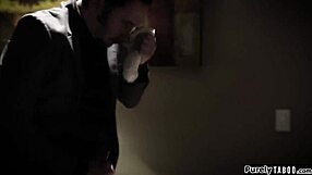 does the innocent teen babysitter wake up to her boss jerking off on her?