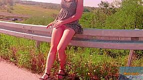 Mala Dvojka Masturbates with Toys Outdoors