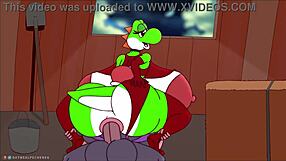 yoshi riding hard in this wild furry cartoon commission