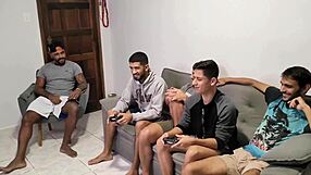 Friends' videogame night turns into anal blowjob orgy