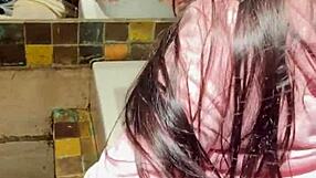 Hot Brunette Has First Time Sex in Bathroom