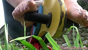 outdoor italian babe worships feet in heels and shoes with fetish play