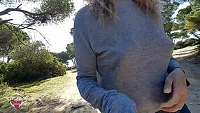 Nippleringlover Flashes Huge Pierced Nipples on Beach with Big Rings in Kinky Display