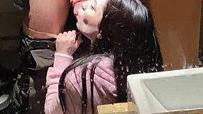 Hot Brunette Has First Time Sex in Bathroom