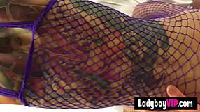 cute faced asian shemale slut handcuffed for intense blowjob