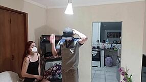 Married woman welcomes electrician at her house.