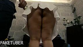 Show me your panties under that miniskirt, horny milf in POV