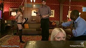 Group sexual encounters with black and white recognisable domination sex slaves dressed in only their lingerie garments