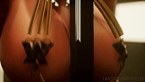 I, the gold beauty, dance and striptease wildly, ripping my clothes off