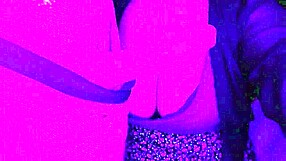 Busty asian gives blowjob under rgb lights