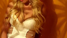 Sexy blonde in retro tease and solo masturbation scene