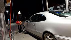 Car wash in public outdoor setting