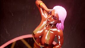 I, the gold beauty, dance and striptease wildly, ripping my clothes off