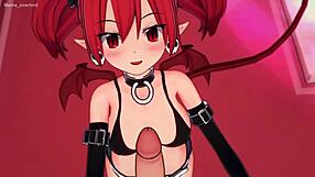 A Japanese monster called Etna demon gets and gives handjob and cumshot in this anime video