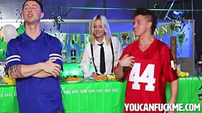 lindsey lakes gets freeused by chad alva and jay romero during game day, sucking their big cocks