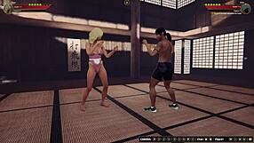 Faye Battles Dela in Naked 3D Wrestling Tribbing