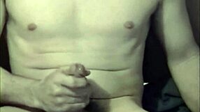 Teen jacking off in retro 1999 blue film style