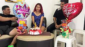 Is The Beautiful Stepmother Getting Fucked By Her Two Stepsons On Her Birthday?