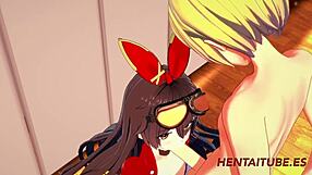 Genshin Impact Hentai - Amber Gets Handjob, Blowjob, Boobjob, And Fucked With Cum