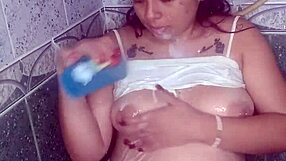 Risky milk bath in brother's shower with toys and deepthroat. 😏
