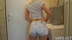 Sweet girls compete in a wild pissing challenge