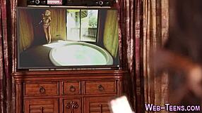 a pretty lesbian girl licks and fingers a skinny teen's pussy