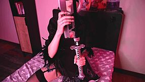 hot 18 yo teen cosplays nier automata 2b, gets anal blowjob ahegao?