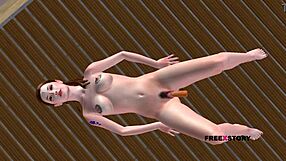 Teen 18+ girl masturbates on floor using carrot in animated 3d porn