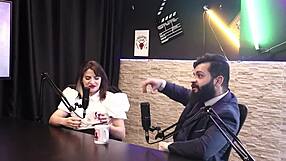 Lady snow in sheer red lingerie hides belly for fun fetish