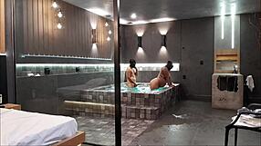 wild sex in the bathtub with brunette