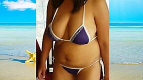 Big Tits BBW Swallows Cum in Bikini Anal!
