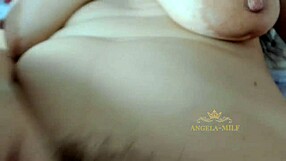 Horny Milf Angela Toys Hairy Pussy Close-Up for You. Husband Away at Work!