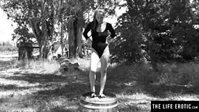 Horny brunette masturbates to a wild orgasm on the pool table